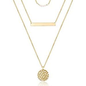 Turandoss Dainty Layered Choker Necklace, Handmade 14K Gold Plated Y Pendant